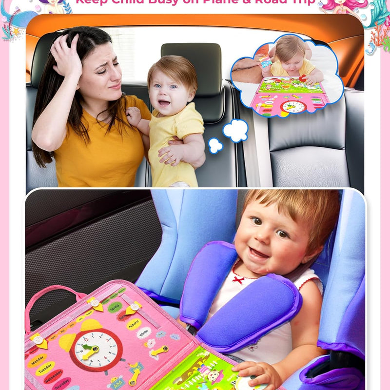 Busy Board Montessori Toys for Toddlers with 8 Pages of Learning Activities and Sensory Experience