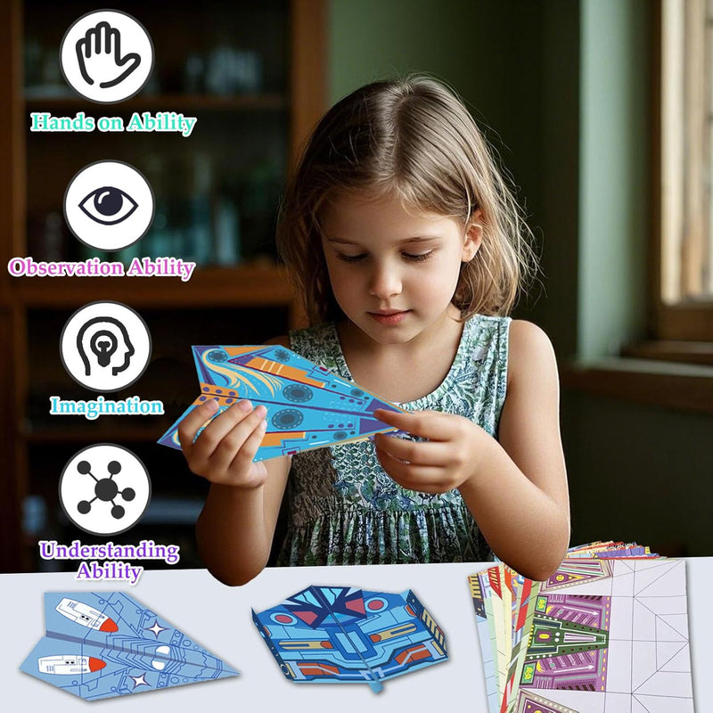16-Design Paper Airplane Kit with FSC Certified Paper, Digital Manual, Perfect for Kids Ages 6-12.