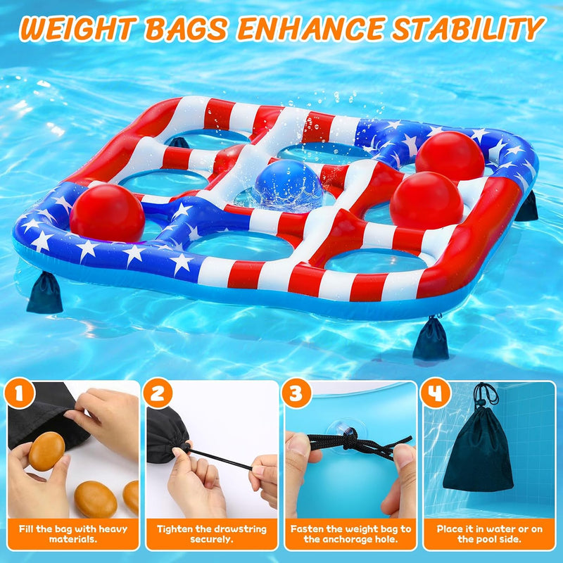 Pool Toys Games for Kids - Inflatable Outdoor Water Toys Pool Floats | Swimming Pool Tic-Tac-Toe Game Float with 10 Balls Pool Party Toys Outdoor Beach Toy for Kids Adults Teens