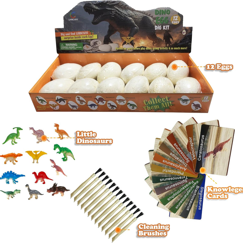 Dino Eggs Dig Kit, 12-Piece Dinosaur Excavation Bricks Toy for Kids Ages 6-12