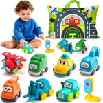 Cranes Car Toys for 1 Year Old Boy Gifts with Playmat/Storage Bag | 8 PCS Vehicles for Baby Boy Gifts,1st Birthday Gift for Toddler Boy Toys 1-2,1 Year Old Toys for Infant 12 18 Months