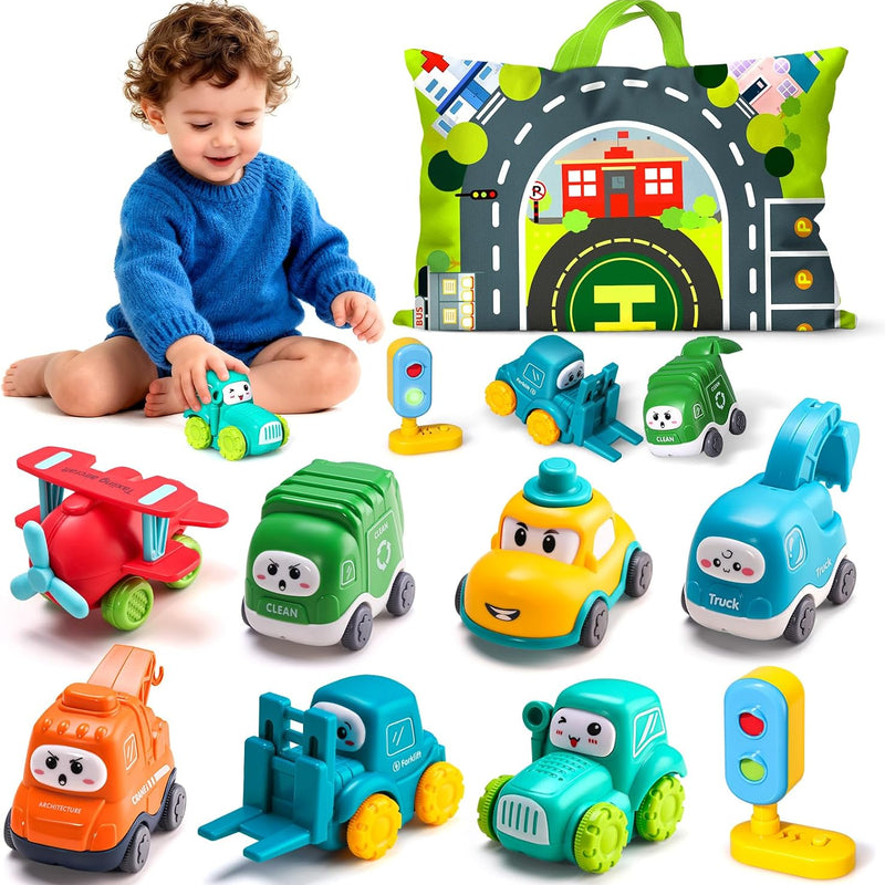 Cranes Car Toys for 1 Year Old Boy Gifts with Playmat/Storage Bag | 8 PCS Vehicles for Baby Boy Gifts,1st Birthday Gift for Toddler Boy Toys 1-2,1 Year Old Toys for Infant 12 18 Months