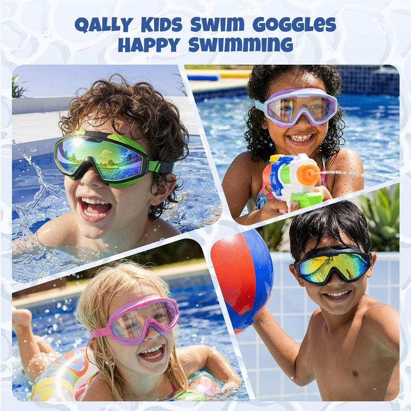 Kids Goggles Age 4-16, Anti-Fog UV 180°Clear View Kids Swim Goggles, 3 Pack Swimming Goggles Waterproof Pool Goggles