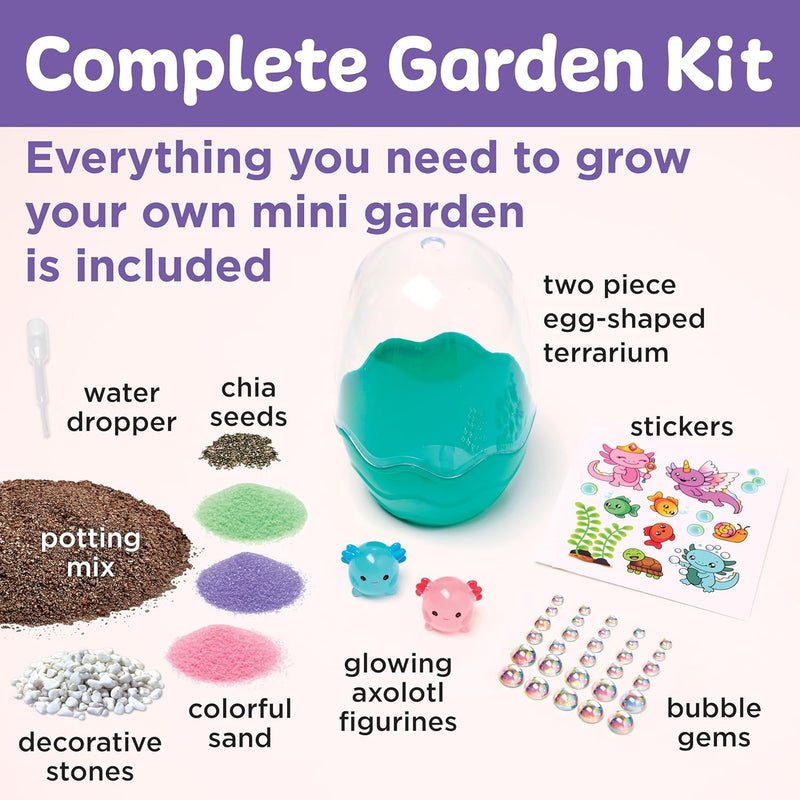 Kids' Axolotl Terrarium STEM Science Kit, Arts and Crafts, Indoor Gardening for Girls (Ages 6+) - Spring Gifts & DIY Toys