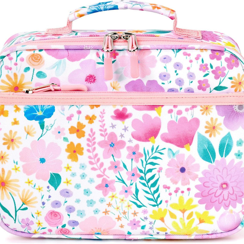 mibasies Kids Lunch Box for Girls, Insulated and Reusable Lunch Bag for School Preschool Kindergarten, Flower Pink