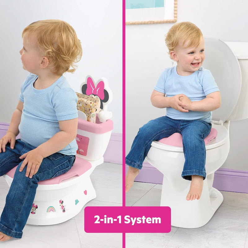 Bright Starts Disney Junior Minnie Mouse My Size Potty Training Toilet, Toddler Potty Chair with Flushing & Cheering Sounds, Removable Seat with Splash Guard & Handles, Ages 18+ Months, Up to 50 lbs