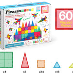 PicassoTiles 60 Piece Set Clear Magnetic 3D Blocks Construction Playboards for Toddlers and Kids