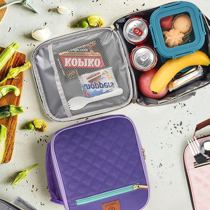 Genteen Kids Lunch Box Insulated Soft Mini Cooler with Bottle Holder, Lightweight Reusable Easy-Clean Lunch bag for Girls, Boys Back to School-Purple