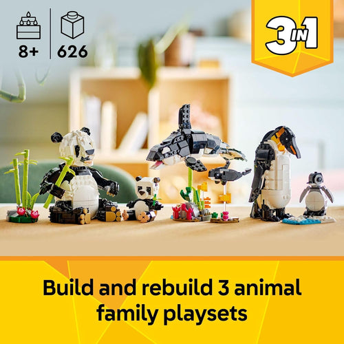 LEGO Creator 3 in 1 Wild Animals Panda Family Building Toy Kit for Kids with 3 Building Options - 31165