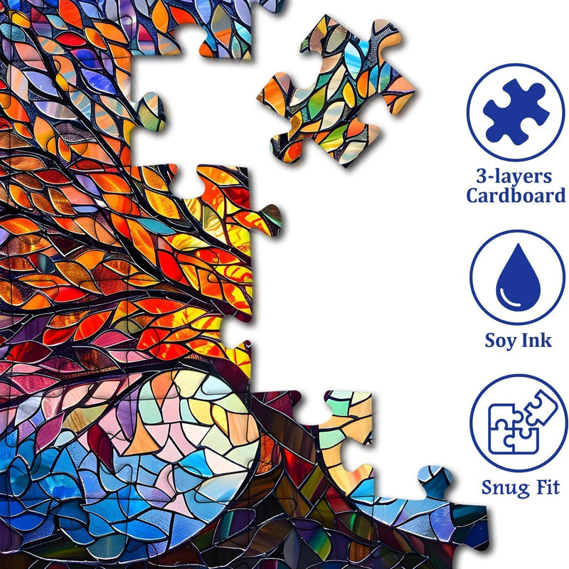 PICKFORU Stained Glass Puzzle Tree of Life, 1000 Piece Jigsaw Puzzle for Adults