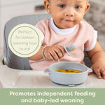 Self-Feeding Spoon - Anti Choke Barrier - Silicone Baby Spoons Toddler Utensils for Home & Travel, Textured Tips Massage Gums & Baby-Led Weaning (Blue/Gray/Mint)