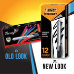BIC Intensity Retractable Permanent Markers, Fine Bullet Tip, Black, 12-Count Pack, Permanent Markers for Teachers and Office Supplies