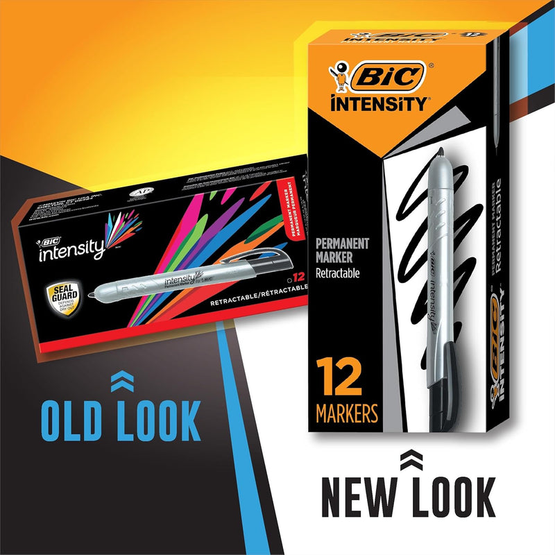 BIC Intensity Retractable Permanent Markers, Fine Bullet Tip, Black, 12-Count Pack, Permanent Markers for Teachers and Office Supplies