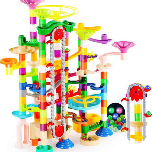 JOYIN 236Pcs Glowing Marble Run with Motorized Elevator- Construction Building Blocks Toys with 30 Glow in The Dark Plastic Marbles, STEM Toy for Boys and Girls, Birthday Gift, Easter Basket Stuffers