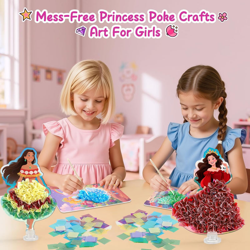 8PCS Poke Art Kits - Magical Princesses, Mess-Free Fabric Creative Art, DIY Arts and Crafts Toys for Kids Ages 3-12, Birthday Gifts & Party Favors for Girls & Boys 4, 5, 6, 7, 8, 9 Years Old