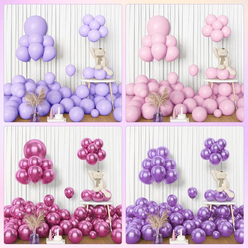 Amandir 153pcs Balloon Garland Kit, 4 Size Options, Pink, Purple, Red, Latex, and Metallic Balloons for Birthday Party Decor