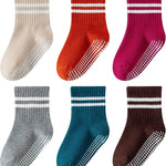 Toddler Grip Socks with Non-Slip Unisex Baby Stripe Crew Cotton Socks | Retro Seamless Ankle Socks for Girls Boys 6 Pairs