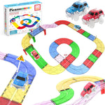 PicassoTiles Race Track Magnetic Tiles Car Toy Fun Playset Includes 2 Racing Trucks Racecars STEM Educational Magnet Building Block Construction Set for Toddlers Boys Girls Ages 3 and Older PTR30