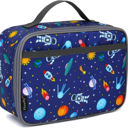 FlowFly Kids Lunch box Insulated Soft Bag Mini Cooler Back to School Thermal Meal Tote Kit for Girls, Boys, Astronaut
