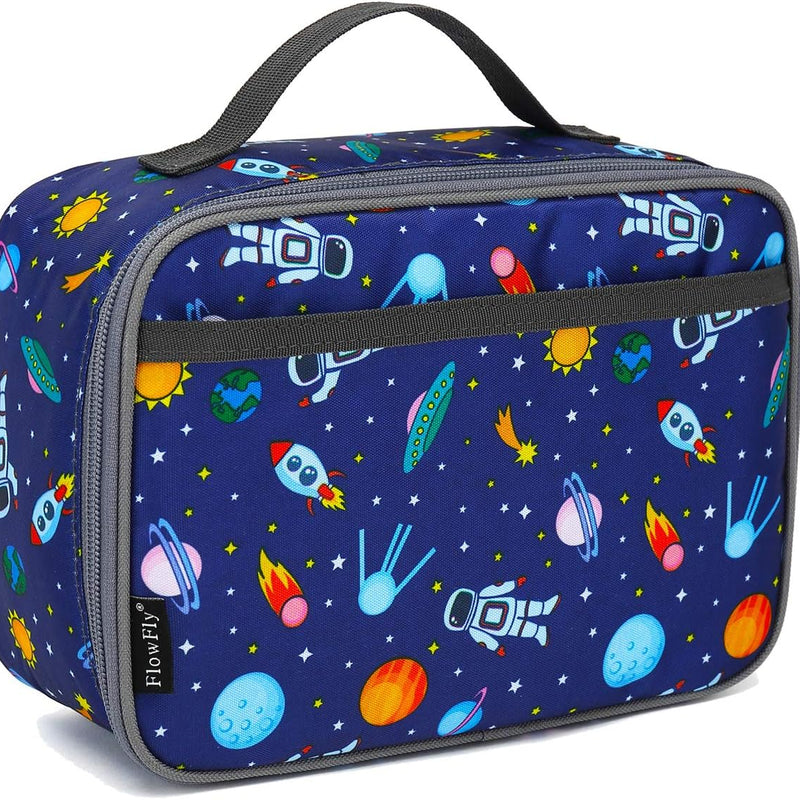 FlowFly Kids Lunch box Insulated Soft Bag Mini Cooler Back to School Thermal Meal Tote Kit for Girls, Boys, Astronaut