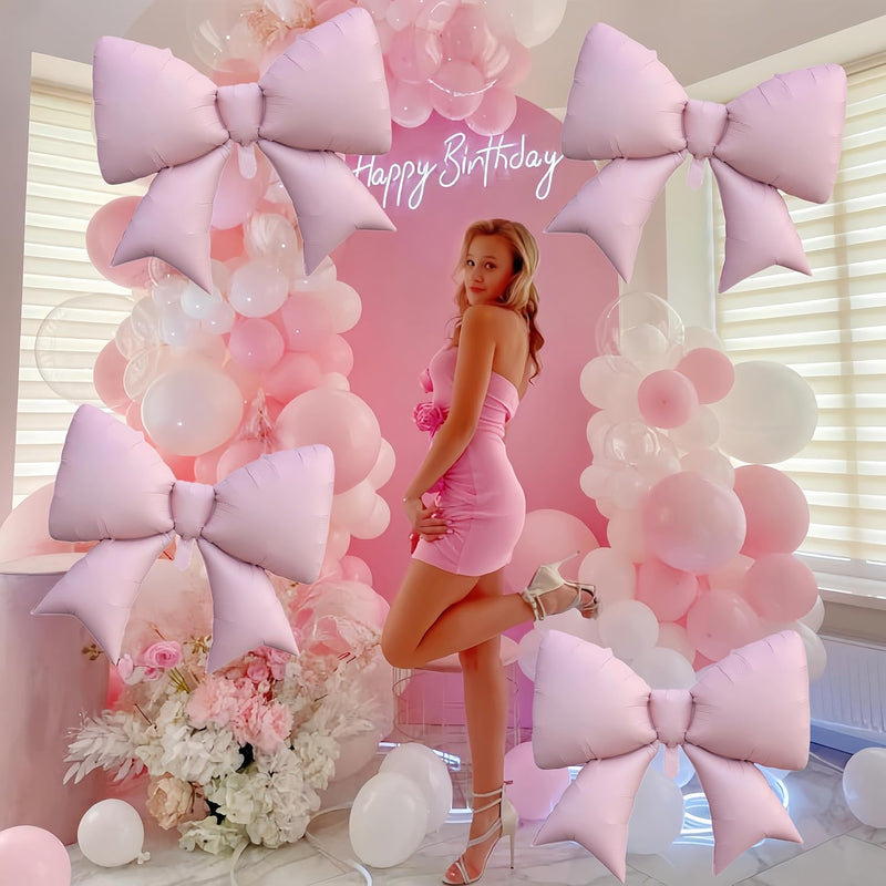 4 pink bow balloons 38inch, 4pc set, pink, coquette, birthday, party supplies, wedding decor