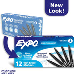 EXPO Wet Erase Markers, Semi-Permanent, Black, Ultra Fine Tip, 12 Count - For Writing on Glass, Whiteboards, Mirrors, Calendar, Labeling, Organizing