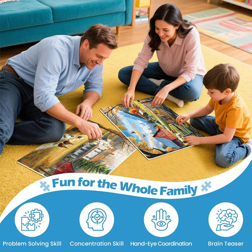 2 Pack 300 Pieces Puzzle for Adults,Autumn Puzzle Farm Jigsaw Puzzles 300 Pieces for Adults Kids Seniors Countryside Jigsaw Puzzle Premium Cardboard Puzzles for Tabletop Family Activity Gift