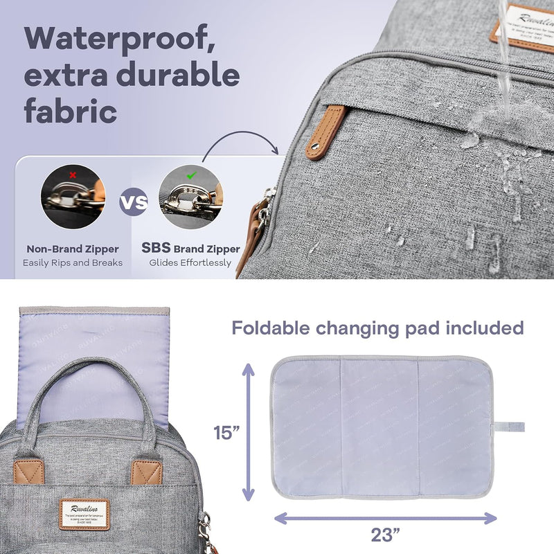 RUVALINO Baby Diaper Bag Backpack with Changing Pad, Baby Shower Gifts | Baby Essentials, Waterproof Travel Baby Bags for Mom Dad Girl Boy, Insulated Bottle Holders, Pacifier Case, Large Capacity