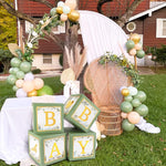 Sage Green RUBFAC Baby Shower Decorations Set 4pcs with Letters and Balloon Boxes