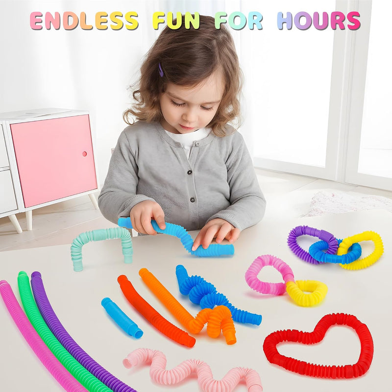 Pop Tubes, 30PCS Fidget Sensory Toys, Party Favors,Birthday Gifts,Goodie Bag Stuffers, Classroom School Reward,Creative STEM Learning & Fun for Toddler Kids(10 Colors)