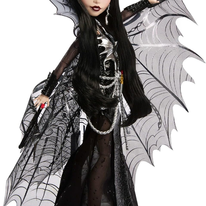 Monster High Doll, Elvira, Mistress of the Dark Collectible in Black Faux Leather Dress with Silvery Batwing Cape and Premium Accessories