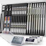 Nicpro 4 Pack Mechanical Pencil 0.7mm with Case, MB1000 Metal Mechanical Pencil Set with 6 Tube HB #2 Lead Refill 0.7 mm, 3PCS 4B Eraser, 9 Cap Eraser for Artist Drafting Writing, Sketching, Drawing
