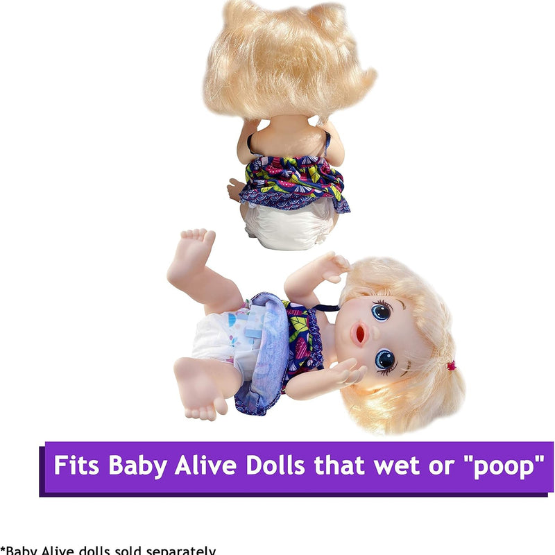 Baby Doll Diapers 32 Pack Refill for Baby Alive 10-14 Inch, Drink & Wet | Pail Buddies Award-Winning Doll Diapers, Secure Tabs Easy On Off, Absorbent, Ages 3+, Baby Alive Accessories, Pretend Play