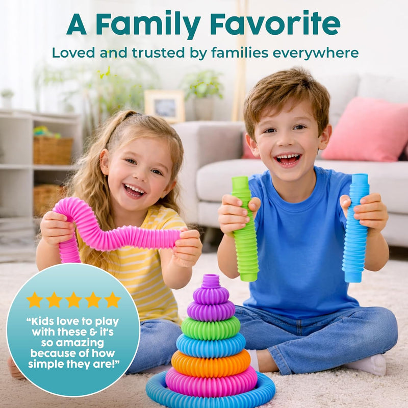 Bunmo Pop Tubes 4-pack Large - Non-Mouthable Fidget Toy for Creative Learning & Fine Motor Practice - Ages 3+