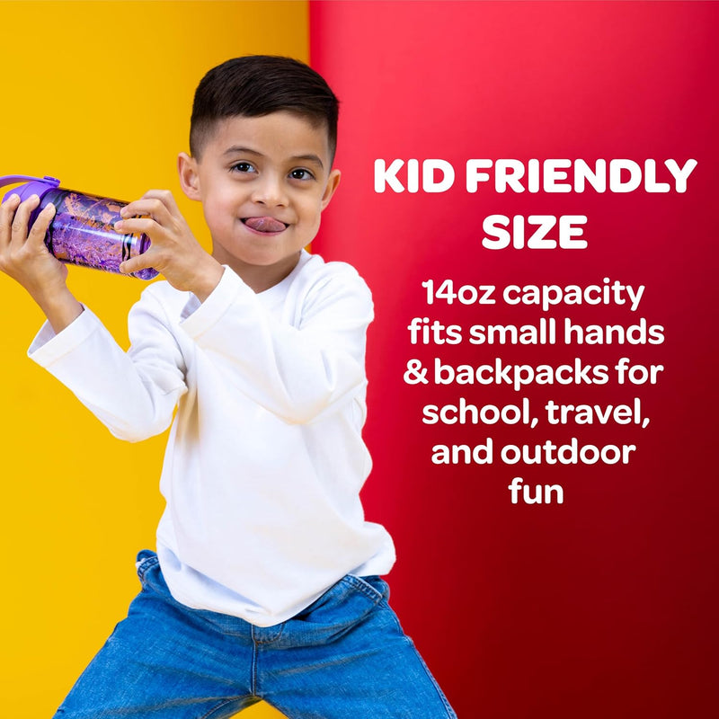 CamelBak Crayola Flip Straw Kids Water Bottle with Bite Valve, Tritan Renew Design for School and Everyday Use, 14oz, Violet