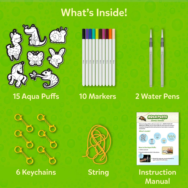 Skillmatics Aqua Puffs Animals, Art & Craft, Paint by Number, Gift for Kids | DIY Puffy Keychains, Screen-Free, Mess-Free Activity, Travel & Creative Kit for Girls & Boys Ages 4, 5, 6, 7, 8, 9, 10