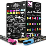 Loddie Doddie Chalk Markers - Pack of 24, 6mm Reversible Tips - Liquid Chalk Pens for Glass Surfaces & Windows - Erasable Pens for Chalkboard Calendar - Non-Toxic Chalkboard Markers