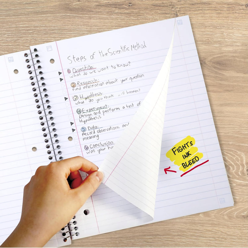Five Star Spiral Notebook + Study App, 3 Subject, Wide Ruled Paper, 8" x 10-1/2", 150 Sheets, Fights Ink Bleed, Water Resistant Cover, Forest Green (73176)