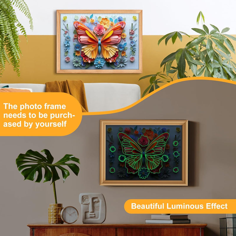 Challenging 1000 Piece Jigsaw Puzzle for Adults, Noctilucous Butterfly & Flower Art Design, Premium Click-Fit Pieces with Anti-Glare Coating, 3D Wall Decor, 27.5x19.6 Inch Dimensions.