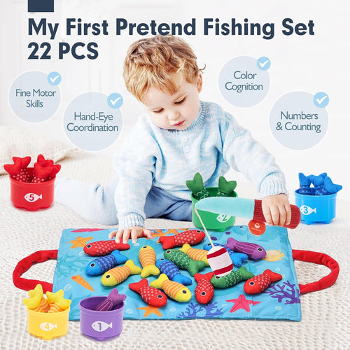 10-in-1 hahaland Montessori Cloth Fishing Game for 1 Year Old Boys and Girls with Stacking Cups