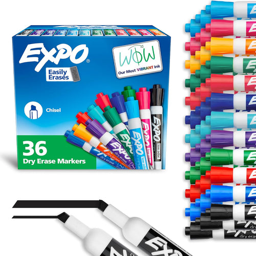 EXPO Dry Erase Markers, Low Odor Ink, Assorted Fashion Colors, Chisel Tip, 36 Count - Easily Erases, Ideal for Classroom, Home, Office, Back to School, Teacher Supplies