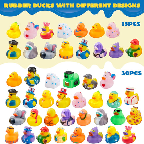 JOYIN 30 Pcs Rubber Ducks - Assorted Designs for Toddler Bath Time, Pool Parties, and Birthday Favors