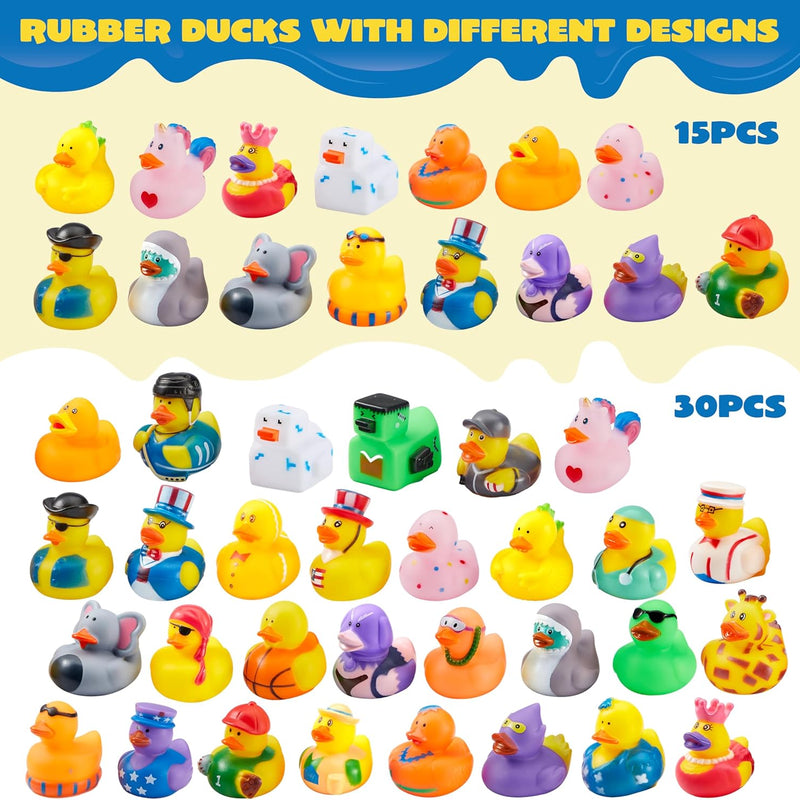JOYIN 30 Pcs Rubber Ducks - Assorted Designs for Toddler Bath Time, Pool Parties, and Birthday Favors