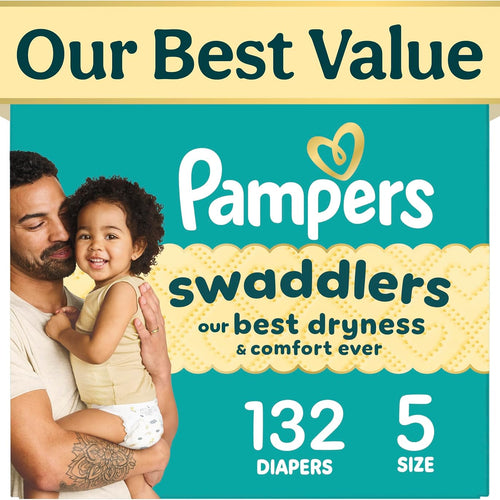 Pampers Swaddlers Diapers, Size 5 (20-37 lbs), 132 Count, Fragrance Free, Hypoallergenic, Absorbent, Pediatrician Recommended, Skin Safe