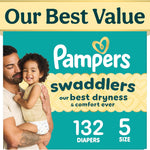Pampers Swaddlers Diapers, Size 5 (20-37 lbs), 132 Count, Fragrance Free, Hypoallergenic, Absorbent, Pediatrician Recommended, Skin Safe
