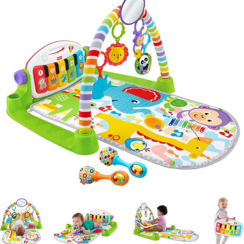 Fisher-Price Baby Musical Toy Set Glow and Grow Kick & Play Piano Gym Blue Playmat with 2 Rattle Maracas for Newborns Ages 0+ Months