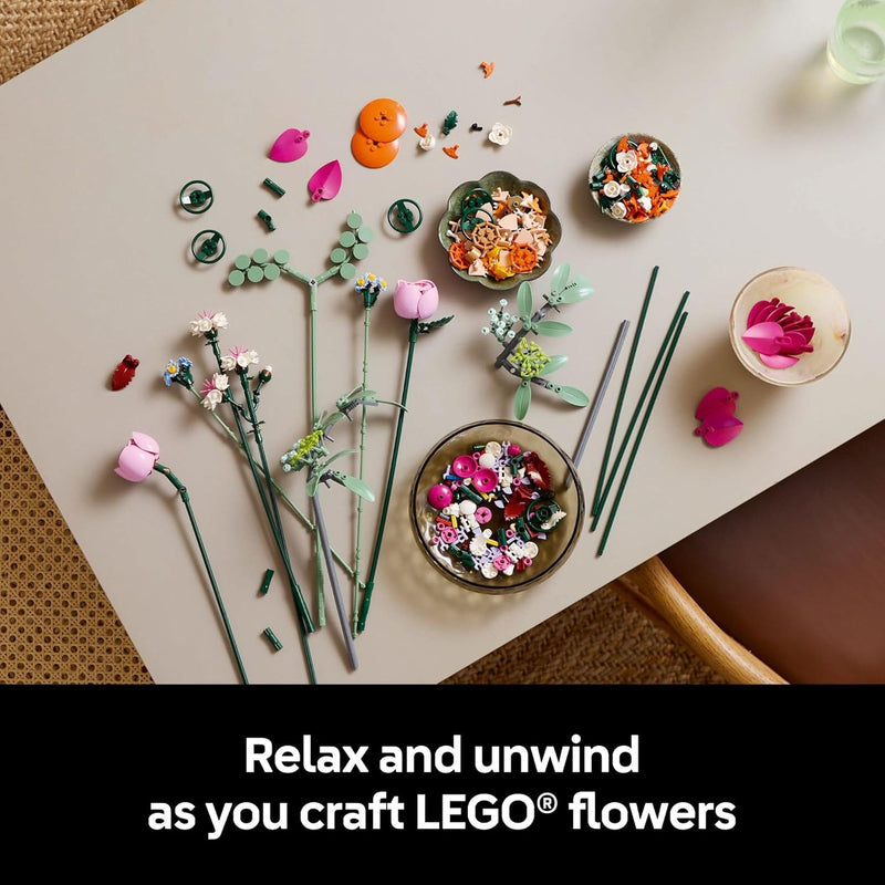 LEGO Botanicals Pretty Pink Flower Bouquet Building Set for Adults - Nature-Inspired Home Decor DIY Kit