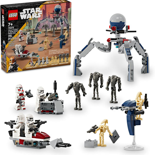 LEGO Star Wars Clone Trooper & Battle Droid Battle Pack, 4 Minifigures, 5 Figures, Speeder Bike, Gift for Kids Aged 7 and Up, 75372