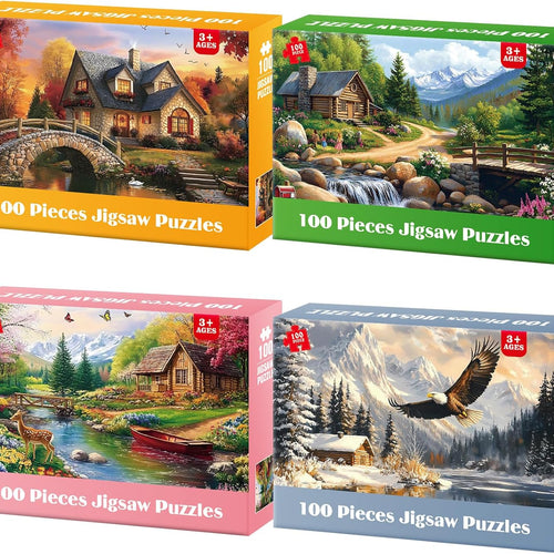 4-Pack 100 Piece Puzzles for Seniors Country Life Large Piece Puzzles for Seniors Puzzle Dementia Alzheimer's Products Activities for Elderly Adults Kids Puzzle for Kids Ages 6-8 8-10
