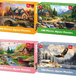4-Pack 100 Piece Puzzles for Seniors Country Life Large Piece Puzzles for Seniors Puzzle Dementia Alzheimer's Products Activities for Elderly Adults Kids Puzzle for Kids Ages 6-8 8-10
